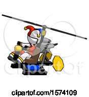 Poster, Art Print Of White Jester Joker Man Flying In Gyrocopter Front Side Angle Top View