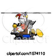 Poster, Art Print Of White Jester Joker Man Flying In Gyrocopter Front Side Angle View
