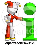 Poster, Art Print Of White Jester Joker Man With Info Symbol Leaning Up Against It