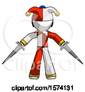 Poster, Art Print Of White Jester Joker Man Two Sword Defense Pose