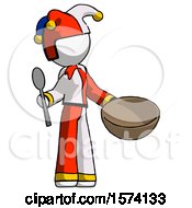 Poster, Art Print Of White Jester Joker Man With Empty Bowl And Spoon Ready To Make Something