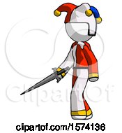 Poster, Art Print Of White Jester Joker Man With Sword Walking Confidently