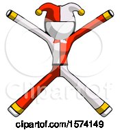 White Jester Joker Man With Arms And Legs Stretched Out