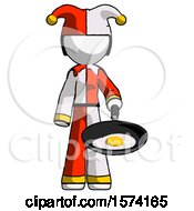 Poster, Art Print Of White Jester Joker Man Frying Egg In Pan Or Wok