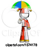 Poster, Art Print Of White Jester Joker Man Holding Umbrella Rainbow Colored