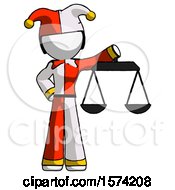 Poster, Art Print Of White Jester Joker Man Holding Scales Of Justice