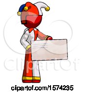 Red Jester Joker Man Presenting Large Envelope