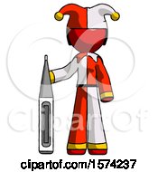 Poster, Art Print Of Red Jester Joker Man Standing With Large Thermometer
