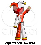 Poster, Art Print Of Red Jester Joker Man Waving Emphatically With Left Arm