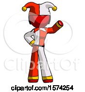 Poster, Art Print Of Red Jester Joker Man Waving Left Arm With Hand On Hip