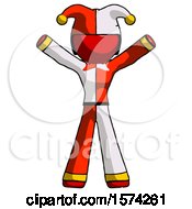 Poster, Art Print Of Red Jester Joker Man Surprise Pose Arms And Legs Out