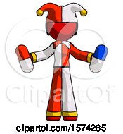 Poster, Art Print Of Red Jester Joker Man Holding A Red Pill And Blue Pill