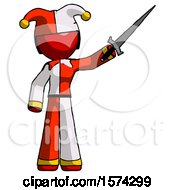 Red Jester Joker Man Holding Sword In The Air Victoriously