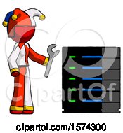 Poster, Art Print Of Red Jester Joker Man Server Administrator Doing Repairs