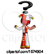 Poster, Art Print Of Red Jester Joker Man With Question Mark Above Head Confused