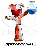 Red Jester Joker Man Holding Large Round Flask Or Beaker