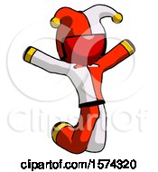 Poster, Art Print Of Red Jester Joker Man Jumping Or Kneeling With Gladness