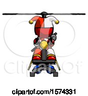 Poster, Art Print Of Red Jester Joker Man Flying In Gyrocopter Front View