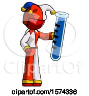 Red Jester Joker Man Holding Large Test Tube