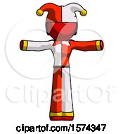 Red Jester Joker Man T Pose Arms Up Standing