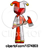 Poster, Art Print Of Red Jester Joker Man Holding Red Fire Fighters Ax