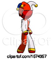 Poster, Art Print Of Red Jester Joker Man Walking Turned Right Front View