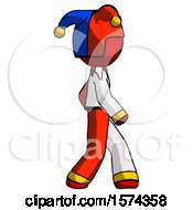 Poster, Art Print Of Red Jester Joker Man Walking Right Side View