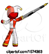 Poster, Art Print Of Red Jester Joker Man Pen Is Mightier Than The Sword Calligraphy Pose