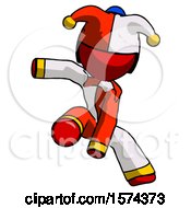Poster, Art Print Of Red Jester Joker Man Action Hero Jump Pose
