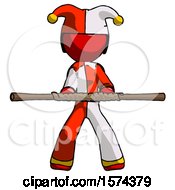 Poster, Art Print Of Red Jester Joker Man Bo Staff Kung Fu Defense Pose