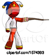Poster, Art Print Of Red Jester Joker Man Pointing With Hiking Stick