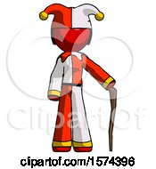 Poster, Art Print Of Red Jester Joker Man Standing With Hiking Stick