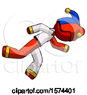 Poster, Art Print Of Red Jester Joker Man Running While Falling Down