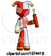 Poster, Art Print Of Red Jester Joker Man Holding Dynamite With Fuse Lit