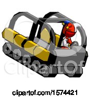 Poster, Art Print Of Red Jester Joker Man Driving Amphibious Tracked Vehicle Top Angle View