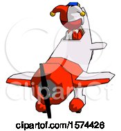 Poster, Art Print Of Red Jester Joker Man In Geebee Stunt Plane Descending Front Angle View