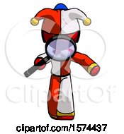 Poster, Art Print Of Red Jester Joker Man Looking Down Through Magnifying Glass