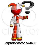 Red Jester Joker Man Holding Question Mark To Right