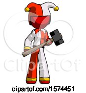 Poster, Art Print Of Red Jester Joker Man With Sledgehammer Standing Ready To Work Or Defend