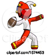 Red Jester Joker Man Throwing Football