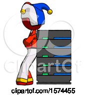 Poster, Art Print Of Red Jester Joker Man Resting Against Server Rack
