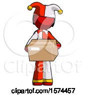 Poster, Art Print Of Red Jester Joker Man Holding Box Sent Or Arriving In Mail