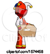 Poster, Art Print Of Red Jester Joker Man Holding Package To Send Or Recieve In Mail