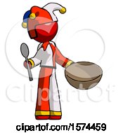 Poster, Art Print Of Red Jester Joker Man With Empty Bowl And Spoon Ready To Make Something