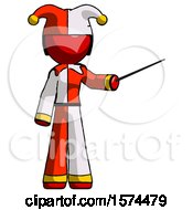 Poster, Art Print Of Red Jester Joker Man Teacher Or Conductor With Stick Or Baton Directing