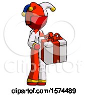 Red Jester Joker Man Giving A Present