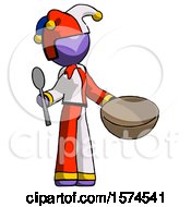 Poster, Art Print Of Purple Jester Joker Man With Empty Bowl And Spoon Ready To Make Something