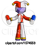 Purple Jester Joker Man Holding A Red Pill And Blue Pill