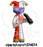 Poster, Art Print Of Purple Jester Joker Man Holding Hammer Ready To Work
