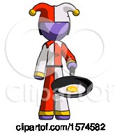 Purple Jester Joker Man Frying Egg In Pan Or Wok